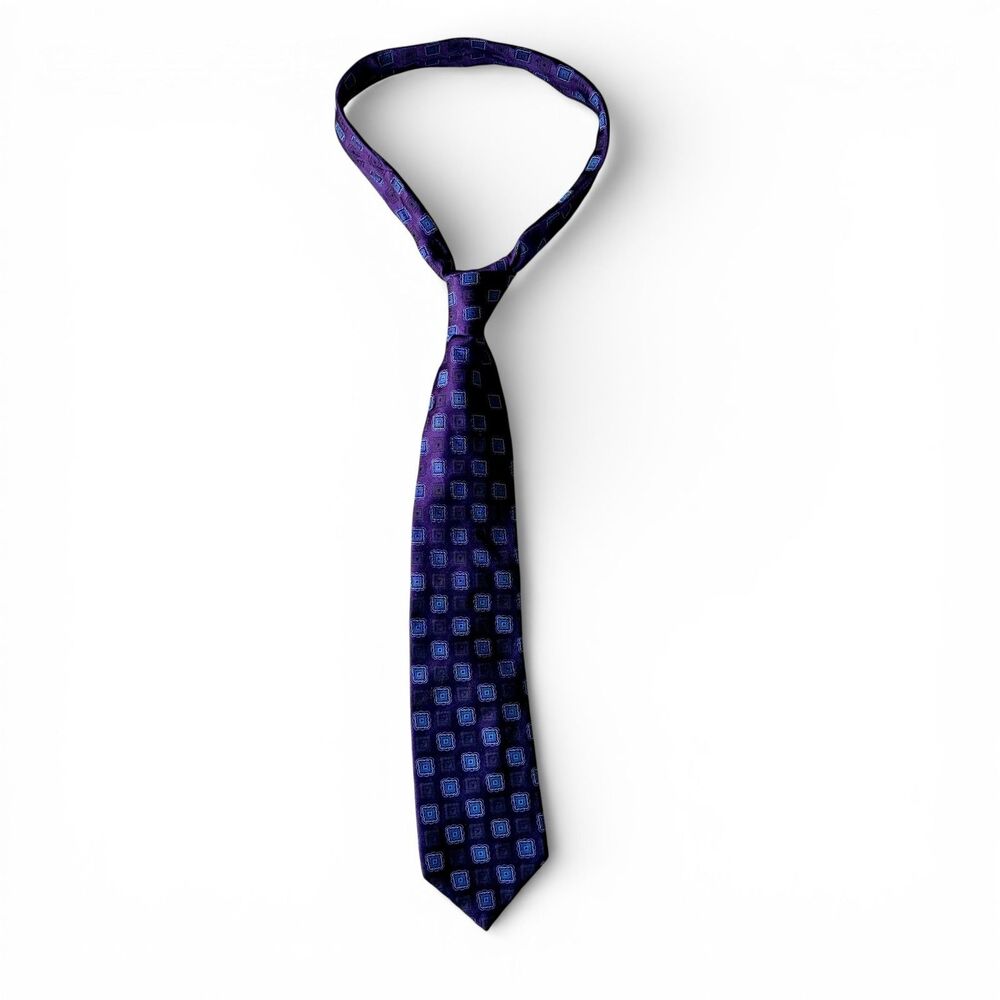 Hugo Boss 100% Silk Tie Purple Blue Geometric Medallion Jacquard Necktie Italy